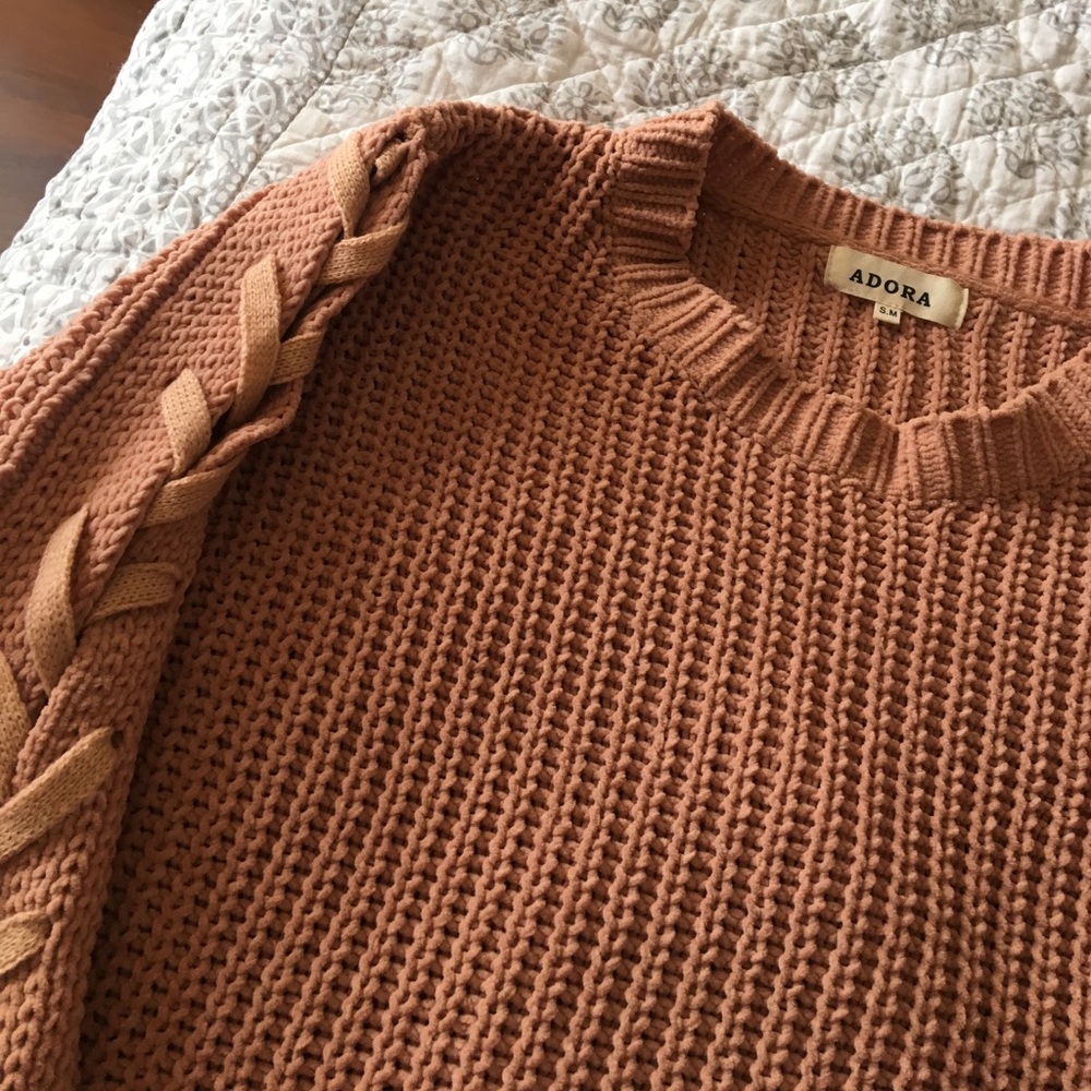 Rust Lace Up Chenille Sweater